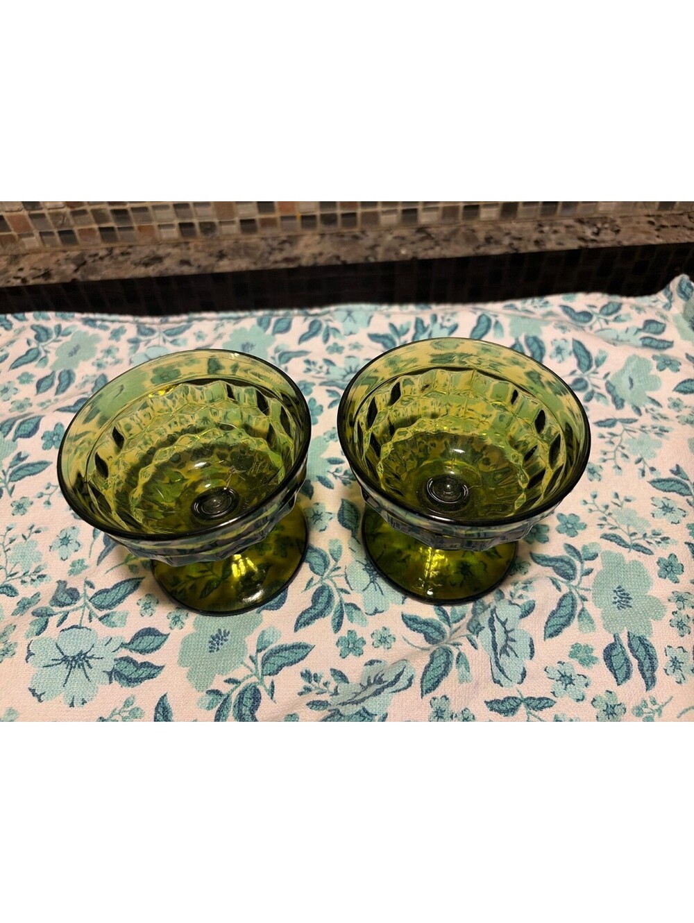 Vintage Indiana Glass Whitehall Riviera Green Sherbet Dessert Compote Dishes - 2